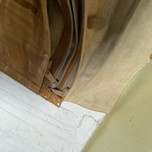 Vintage 1980s 80s Eelskin Clutch Bag Minimalist Leather Zipper Snap Tote Neutral - Picture 7 of 16